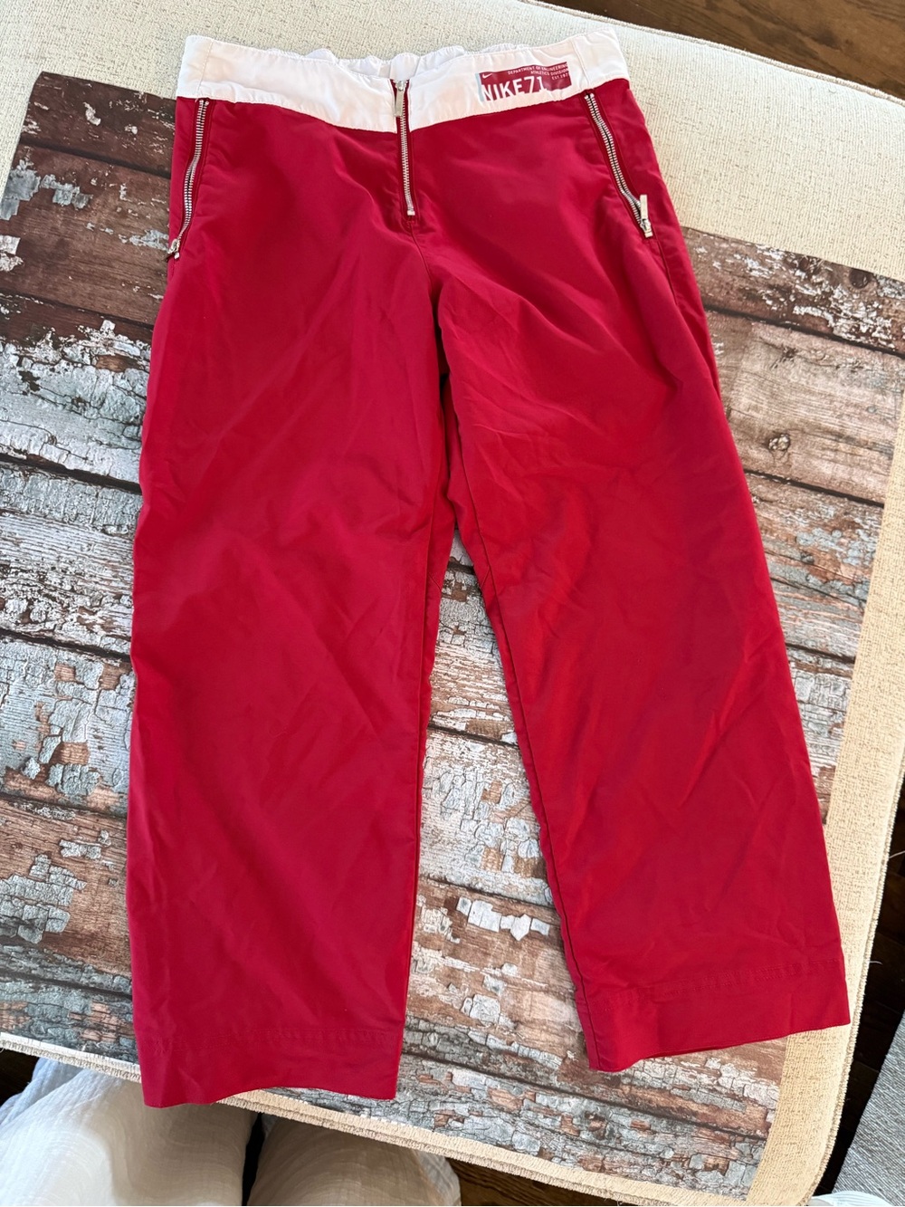 Nike Red Cropped Track Pants with White Waistband